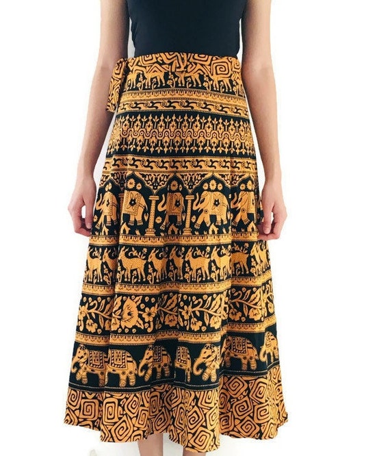 Jupe portefeuille indienne en coton a imprime Handblock Tenue de plage Langlook pour femme Jupe longue indienne en coton Etsy France