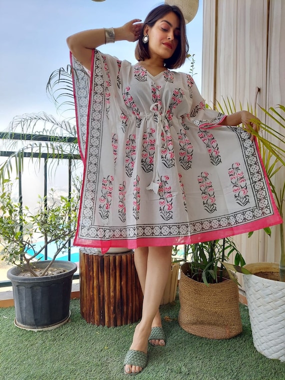 Indian Block Print Kaftan/ Resort Wear/ Beach Wear Kaftan Dress