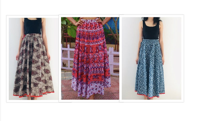 Indian Cotton Skirt A-Line Skirt Long Ethnic Beach wear Maxi Skirt for Women