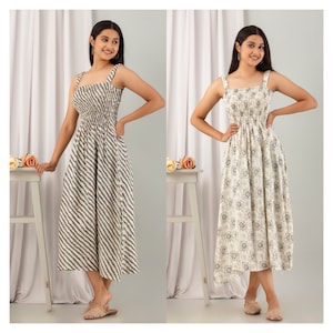 Indian Print Cotton Midi Dress | Bohemian Dress | Hand block Print Dress | Beach Wear Summer Dress | Fabulous Fit and Flare Dress