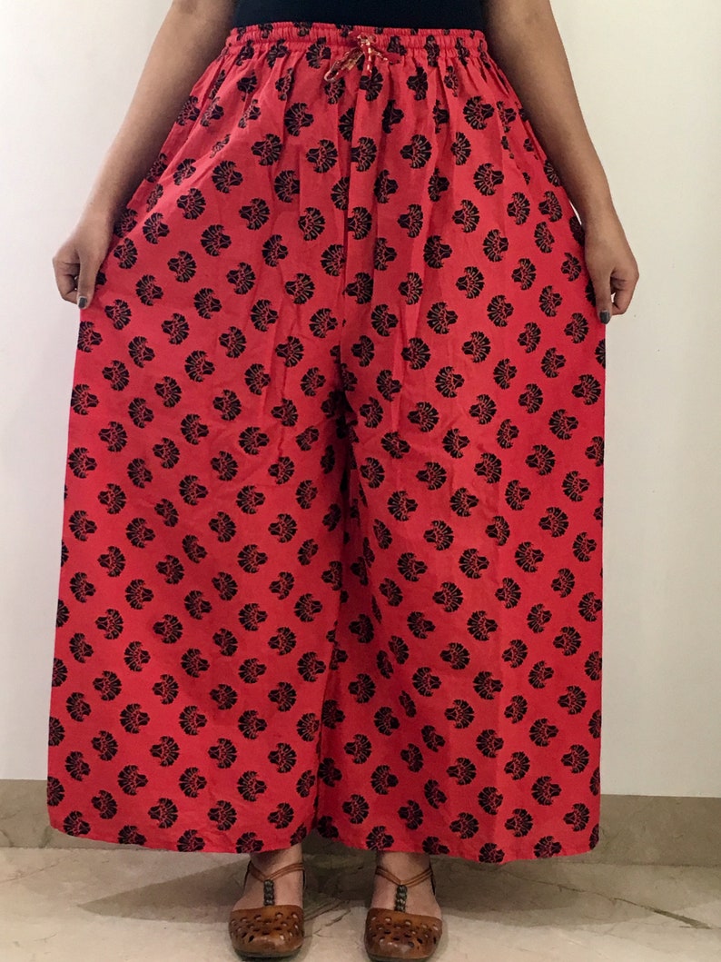 Block Print flare Palazzo Summer Trousers Indian Cotton Yoga Pants free Size