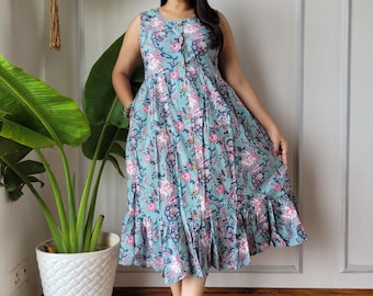 Handgemachte Baumwolle Midi Kleid | Block Print Sommerkleid