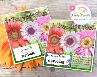carte à gratter "Le Langage des Fleurs"- texte personnalisable toutes occasions : mariage - grossesse - parrain/marraine - témoin - cadeau..