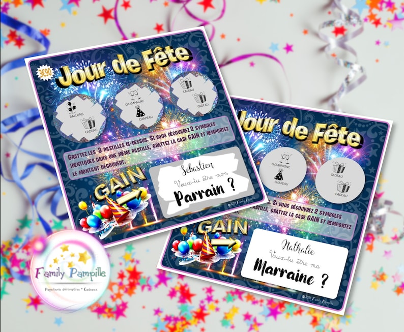 carte à gratter "Jour de Fête" - texte personnalisable toutes occasions : mariage - grossesse - parrain - marraine - témoin - cadeau... image 6