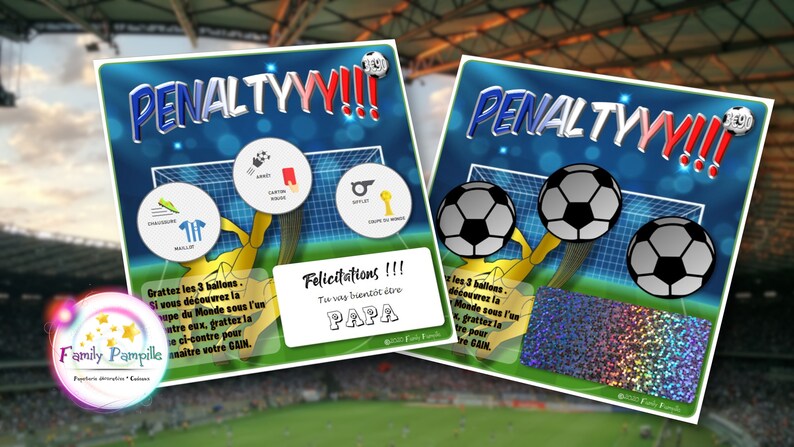 carte à gratter "Penaltyyy!!!" - texte personnalisable toutes occasions : mariage - grossesse - parrain - marraine - témoin - cadeau... annonce grossesse