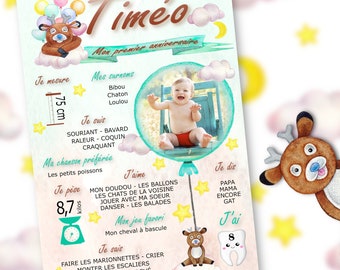 1 year custom baby birthday poster with photo - deer
