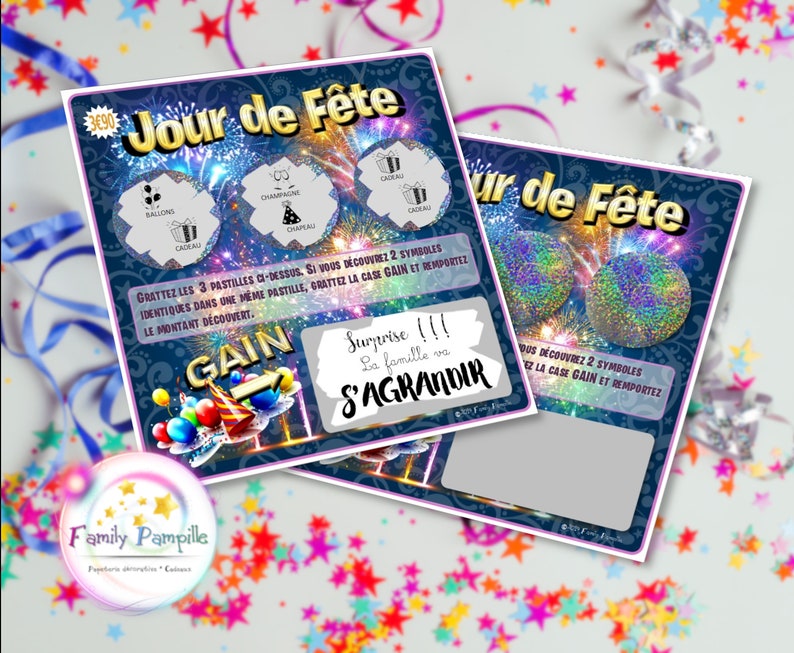 carte à gratter "Jour de Fête" - texte personnalisable toutes occasions : mariage - grossesse - parrain - marraine - témoin - cadeau... image 3