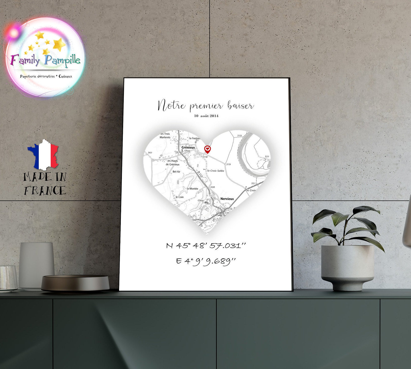 Affiche Carte Coordonnées Gps à Personnaliser