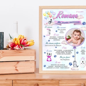 Póster personalizado de cumpleaños de 1 año para bebé con foto - Colección de animales y globos.