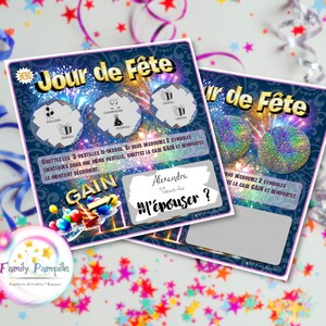carte à gratter "Jour de Fête" - texte personnalisable toutes occasions : mariage - grossesse - parrain - marraine - témoin - cadeau... demande en mariage