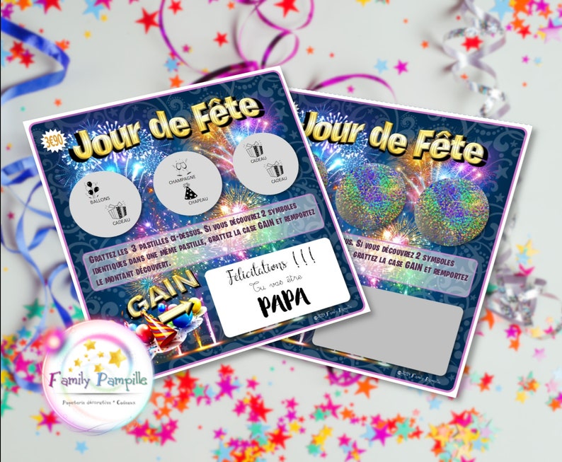 carte à gratter "Jour de Fête" - texte personnalisable toutes occasions : mariage - grossesse - parrain - marraine - témoin - cadeau... annonce grossesse