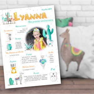 Cartel personalizado del bebé de 1 año aniversario con foto - llamas