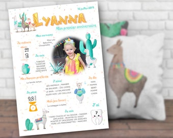 Cartel personalizado del bebé de 1 año aniversario con foto - llamas