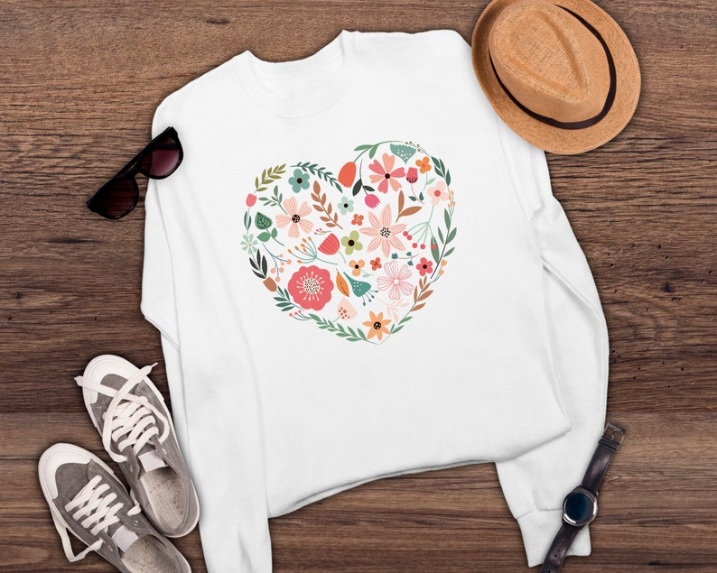 Download Floral heart svg file wildflowers leaf SVG/PNG/JPG shirt cut | Etsy