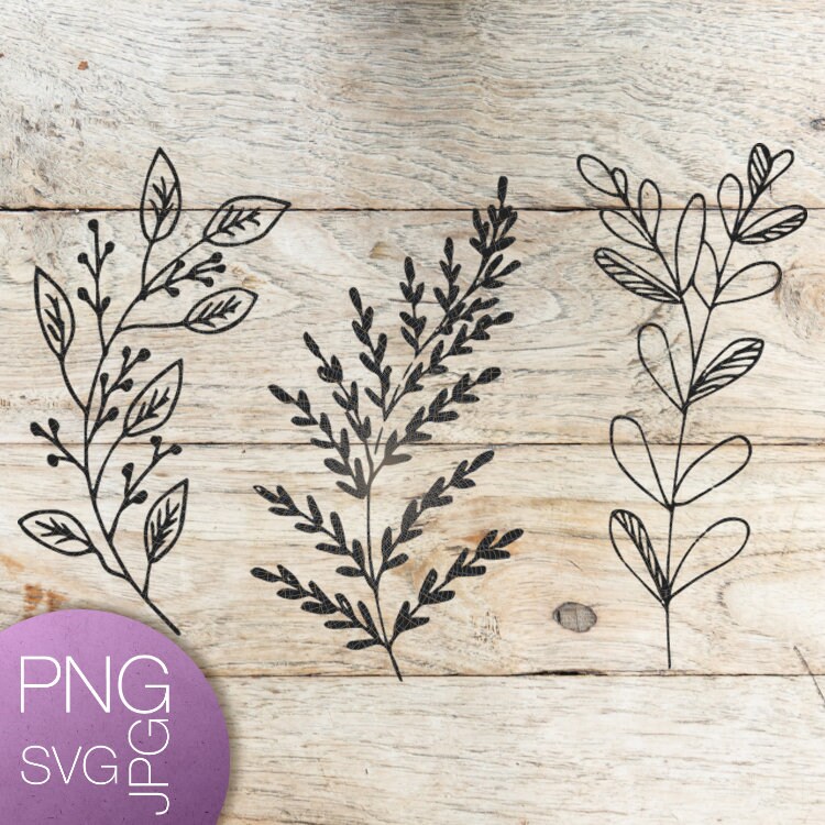 Download Botanical Leaves Svg File Clipart Hand Drawn Floral Leaf Etsy