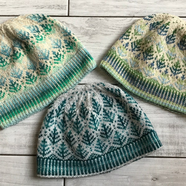 4 ply Fir Tree Hat in Fair Isle Knitting Pattern, digital download