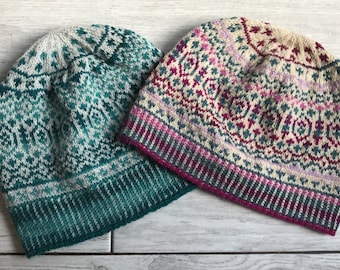 4-ply Fair Isle Hat Style 2 Knitting Pattern, digital download.