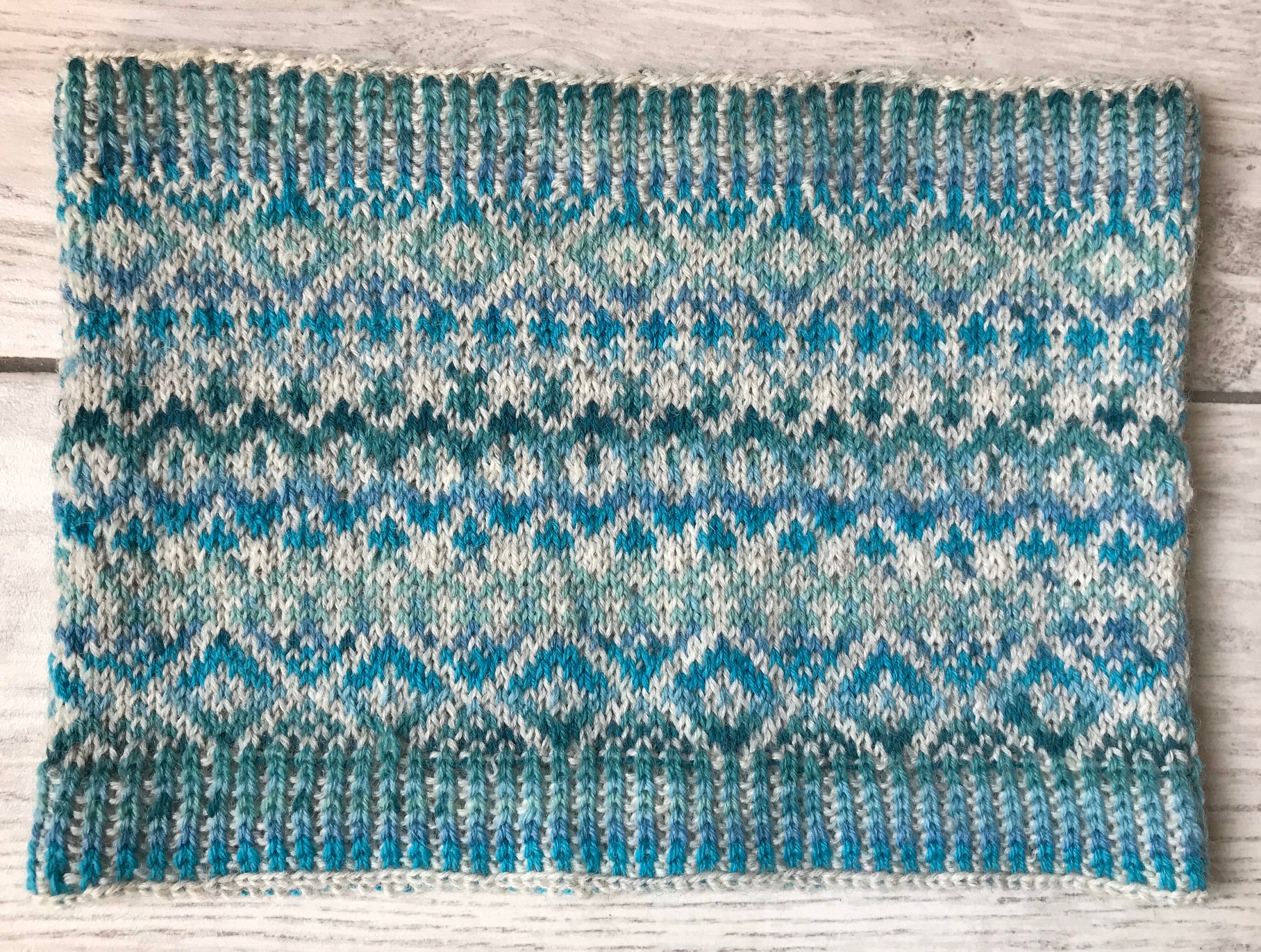 Fair Isle Cowl Knitting Kit in 4ply Turquoise Variegated with Etsy