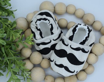 Baby Moccasins, Baby Shoes, Baby Gift, Soft Shoes, Baby Booties, Baby Moccs, Slippers, Mustache