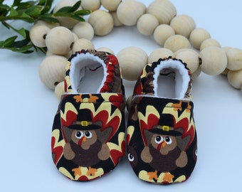 Turkey Baby Moccasins, Baby Shoes, Baby Gift, Soft Shoes, Baby Booties, Baby Mocs, Slippers, Thanksgiving, Fall, Turkey