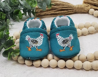 Chicken Baby Moccasin, Baby Moccasin, Baby Booties, Baby Slippers, Baby Shower Gift, Baby Girl Moccasin, Baby Boy Moccasin, Crib Shoe, Teal