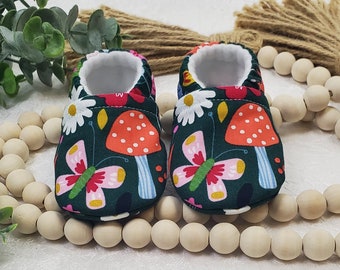 Mushroom Baby Moccasin, Baby Moccasin, Baby Shower Gift, Crib Shoe, Soft Shoe,Baby Booties, Baby Girl Moccasin, Mushroom, Boho Orange/Floral