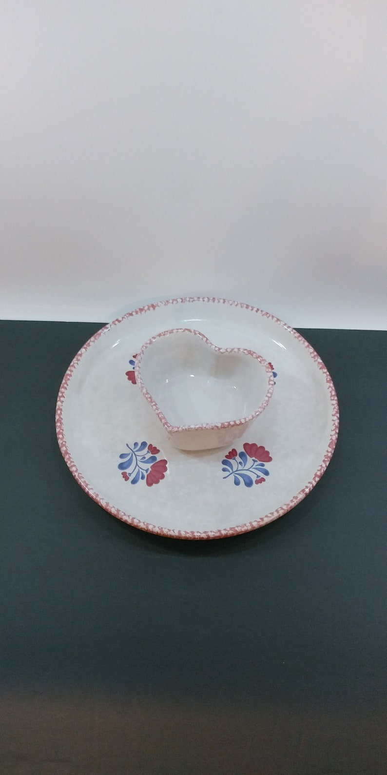 Chip and Dip Set Floral Pottery Snack Tray Country Pottery Etsy