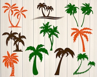 May include: A set of 10 palm tree silhouette designs in various colors, including green, brown, and orange. The designs are perfect for crafting projects, scrapbooking, or adding a tropical touch to your designs.