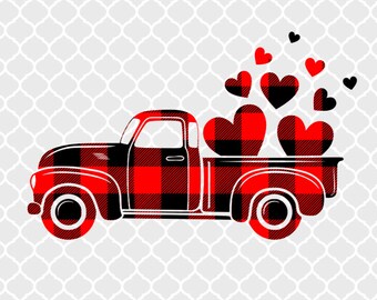 Valentines buffalo plaid Truck Svg, Valentines vintage Truck ,Valentines SVG Cutting File Svg, Criuct Files svg