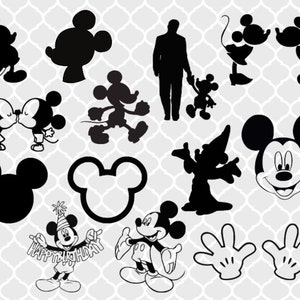 Paquete SVG de Mickey Mouse: silueta de Mickey Mouse svg: imágenes prediseñadas, manos de Minnie Mouse, cabeza de Mickey svg