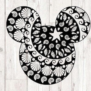 Mickey Zentangle svg Mandala wall art Seashells clipart Mickey Mouse ears Summer holidays Party decor Eps, svg, png Cricut Silhouette