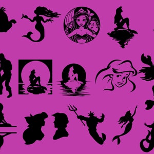 Paquete SVG de La Sirenita, Ariel SVG, clipart PNG de La Sirenita, archivos SVG para silueta, archivos SVG para Cricut
