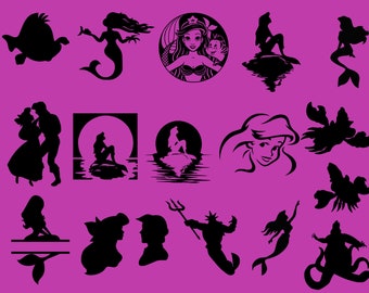 Pakiet svg Mała Syrenka, Ariel SVG, mała syrenka png clipart, pliki svg dla sylwetki, pliki svg dla cricut