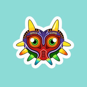 Sticker griezelig masker | Kawaii griezelig masker | Kleurrijke maskersticker | Chibi-masker | Masker videogame | Sticker | Dorkichan