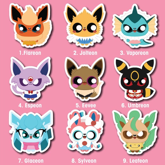 Eeveelutions Pokemon Wall Art Illustration Eevee Sylveon Vaporeon Umbreon