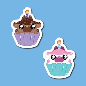 Kawaii Cumpleaños Cupcake Vaca / Pegatinas
