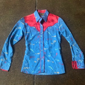 Vintage Vtg 1950s TemTex Western Shirt with Shooting Star Novelty Print