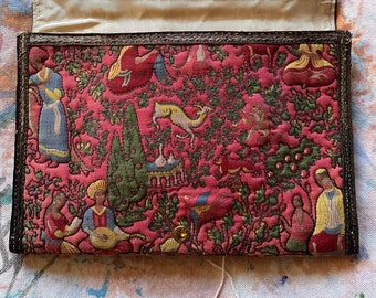 Vintage Novelty Clutch Handbag with Mythical Magical Animals and Sorcerors Playing Instruments 1920s ~ 1930s ~ 1940s