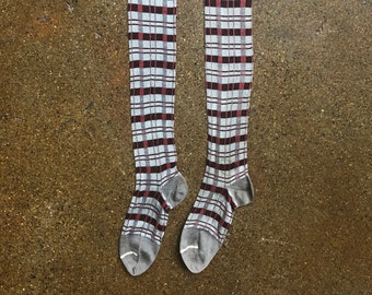 1910s 1920s Silk Socks ~ Early Machine Knit Tartan Hosiery ~ For Display or Study