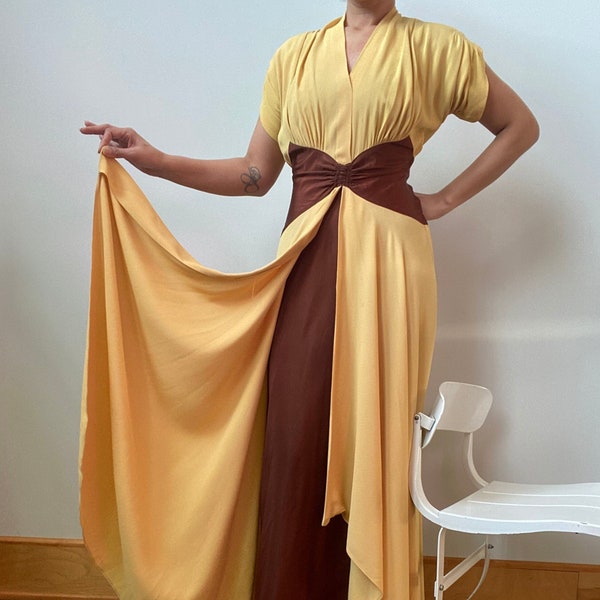 1940s Color Block Grecian Gown ~ Rare 40s Vintage Formal Dress
