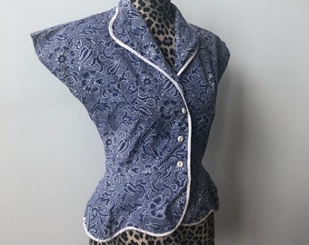 1940s 1950s Blouse w Peplum and Scalloped Hem ~ Vintage 40s 50s Waynemaid Label “Perfect in Every Way” ~ Size S/M
