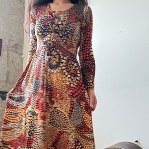1960s 1970s Novelty Print Lace Up Vintage Dress - S/M
