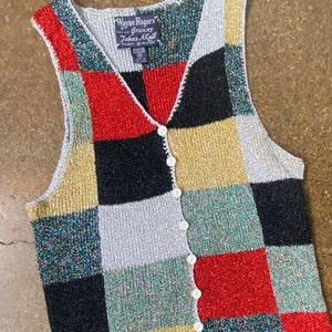Vintage 1970s Sparkle Lurex “Granny Takes a Knit” Vest - Size XS/S