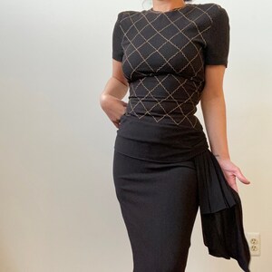 1940s Black Dress with Gold Metallic Embroidery