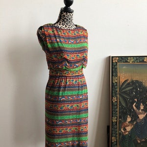 1960s Dress ~ Rainbow Jewel Tone Chiffon and Rhinestones ~ XS 24” Waist ~ As Is/Project/Restoration