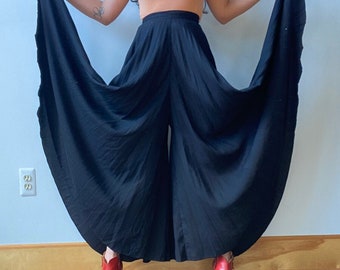 70s Palazzo Pants M, Vintage Black Alex Colman Pleated Wide Leg