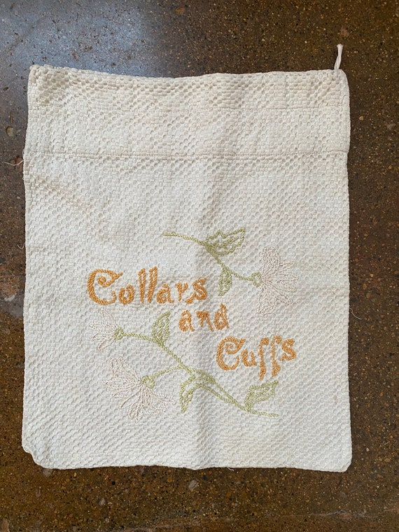 Antique 1900s (?) “Collars and Cuffs” Cotton Bag