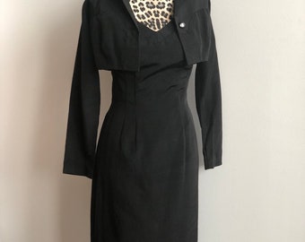1940s 1950s Black Dress with Bolero Jacket ~ Gay Gibson