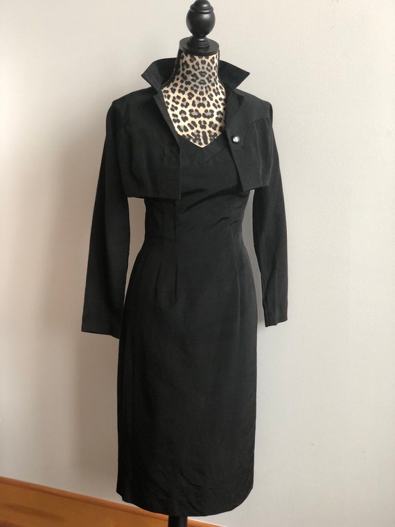 1940s 1950s Black Dress with Bolero Jacket ~ Gay G