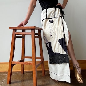 1970s Aubrey Beardsley Maxi Skirt - Vintage Cotton Wrap Skirt